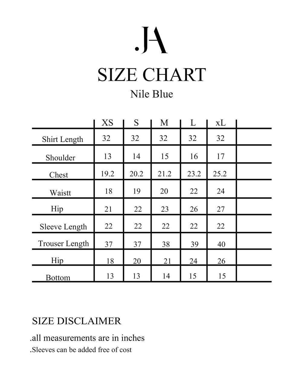 Size chart image