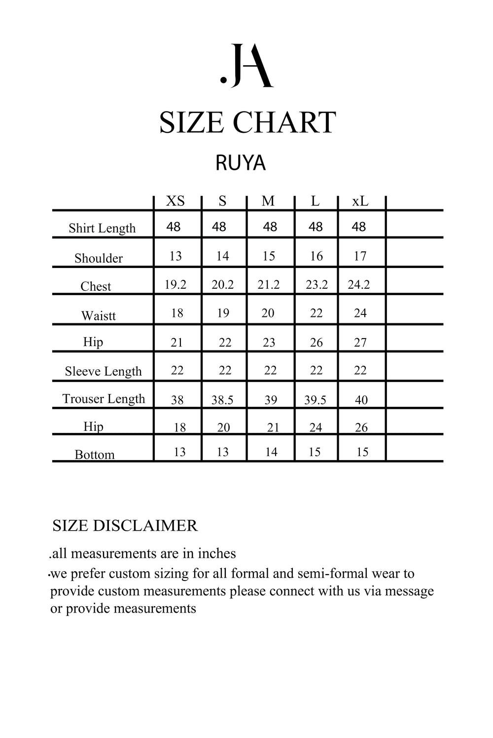Size chart image