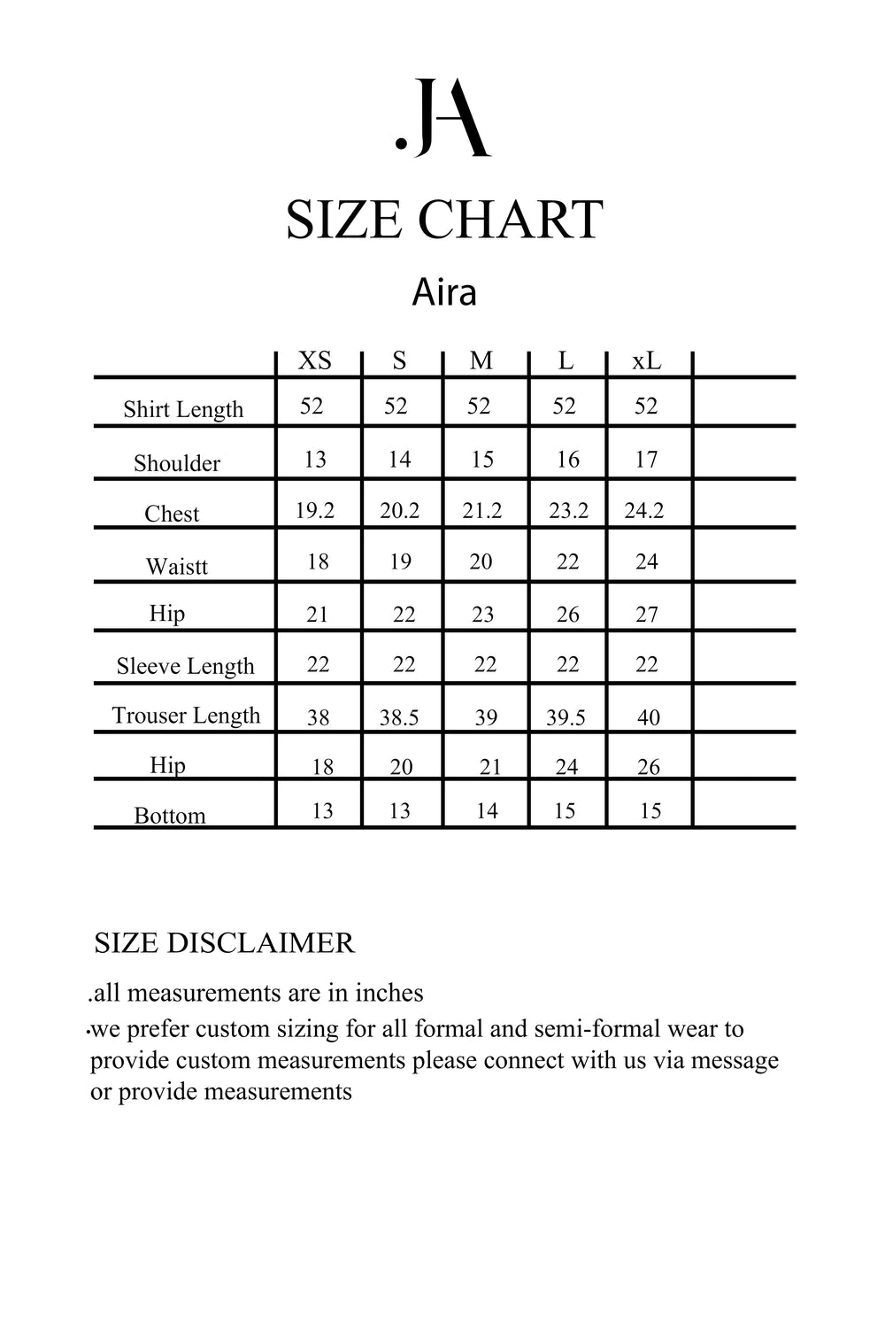 Size chart image
