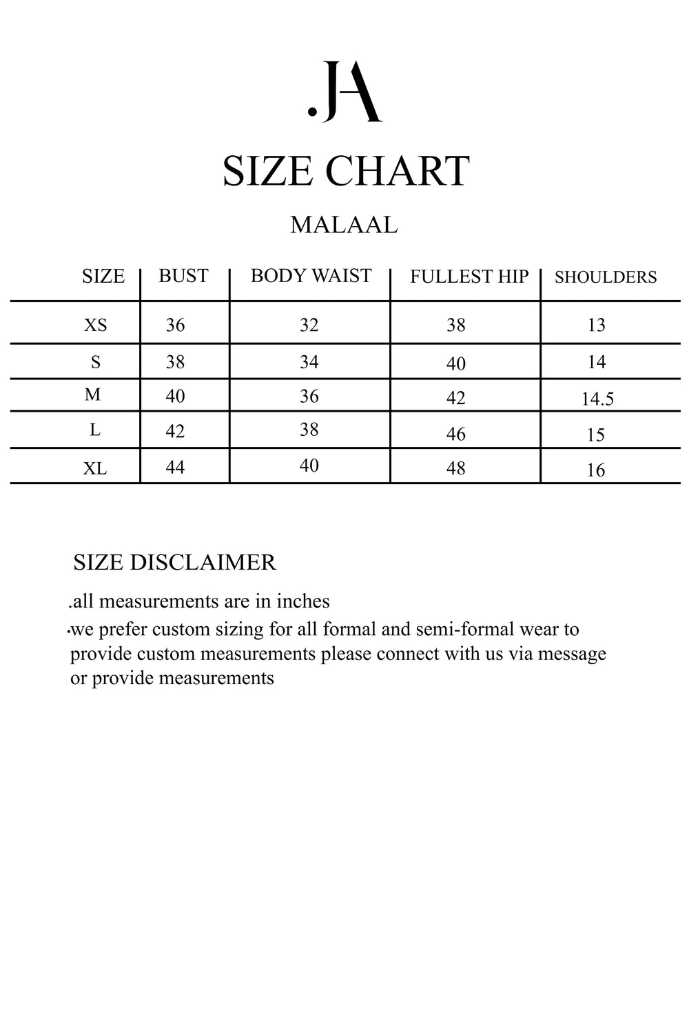 Size chart image