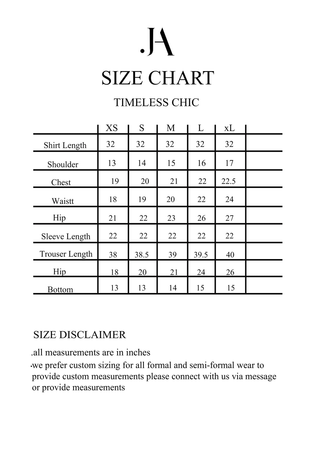 Size chart image